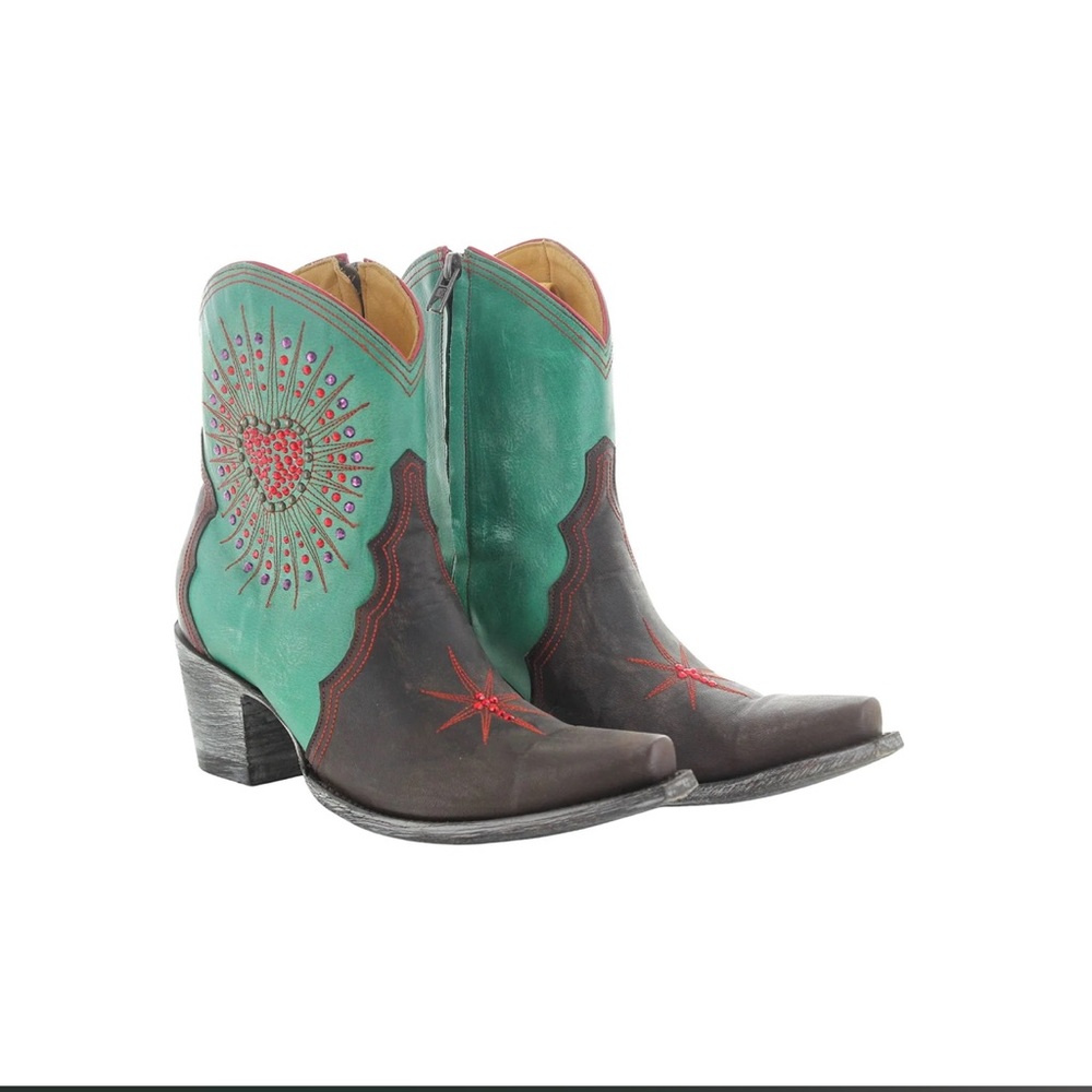 Old Gringo turquoise brown crystal heart star boots RTL 595 7.5 NIB - Picture 7 of 10